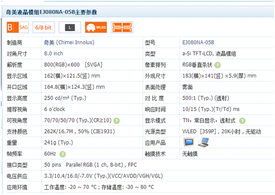 EJ080NA-05B主要參數(shù)