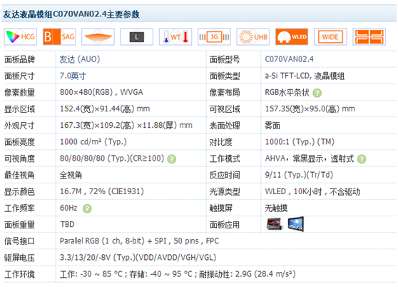 C070VAN02.4主要參數(shù)